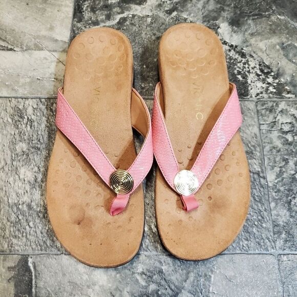 Vionic Hilda Woven Rest Camellia Barbie Pink Gold Flip Flop Thong Sandals 8.5 - Picture 3 of 8
